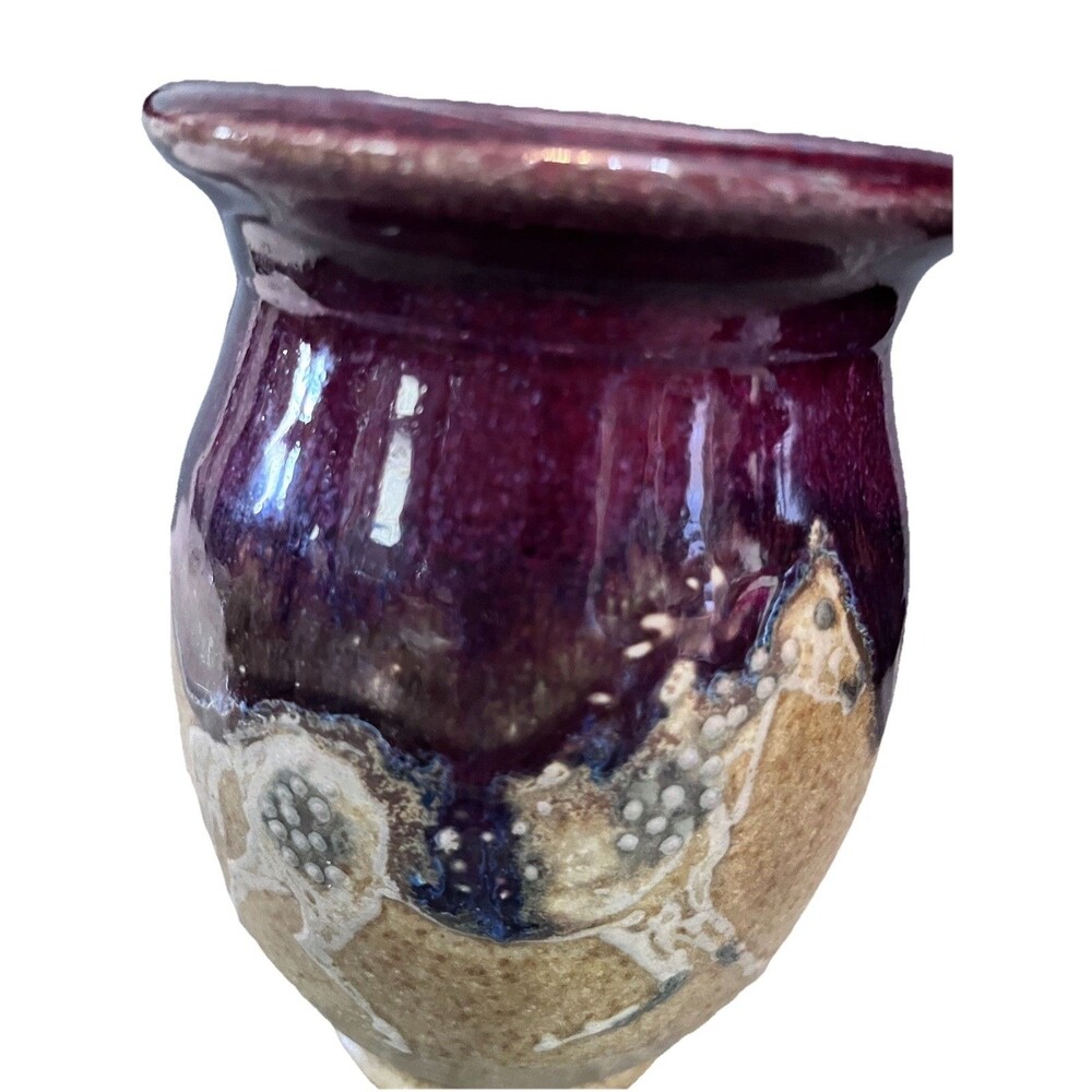 Pottery Vase Horse South Western Textured Glaze Glossy Matte 6.25" Burgundy - Picture 3 of 11